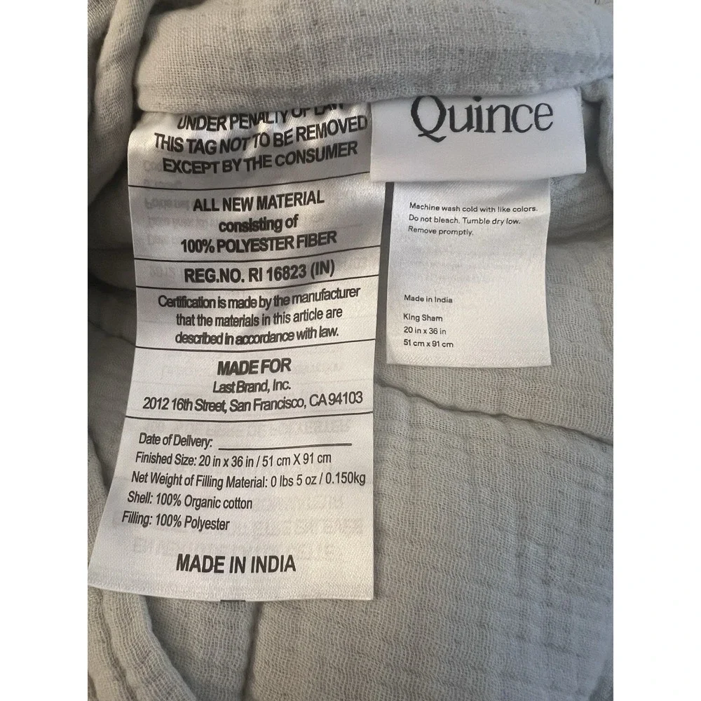 NWOT Quince Undyed 100% Cotton Airy Gauze Box Quilt Set Of 2‎ King Shams Organic